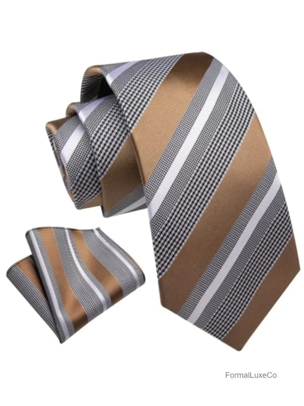 Silk Blend Striped Tie and Pocket Square Set for Men, Wedding Gift, Formal